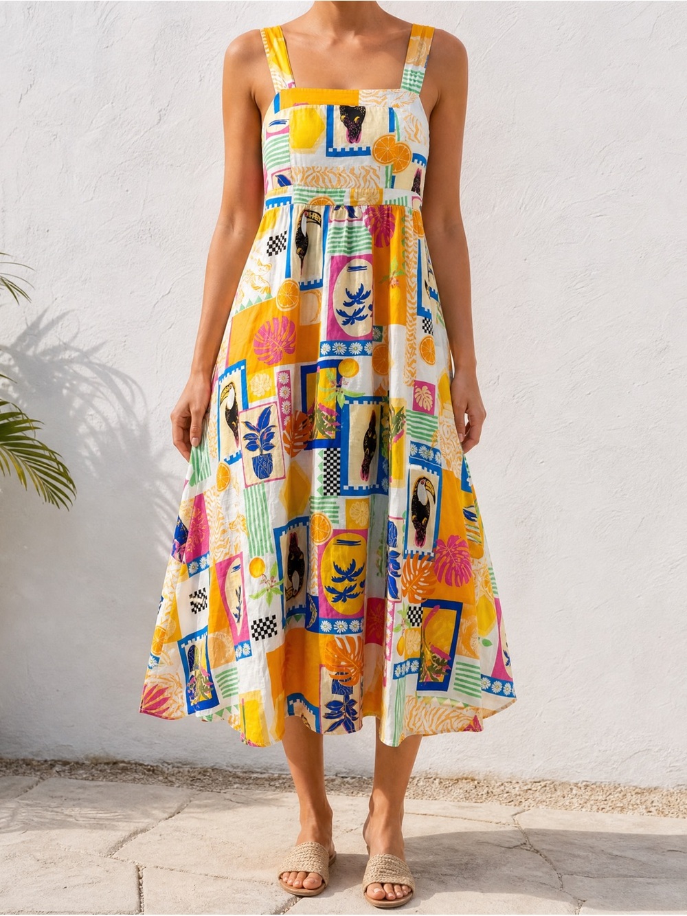 Spighe Di Lino Tropical Print Strappy Long Dress Size S